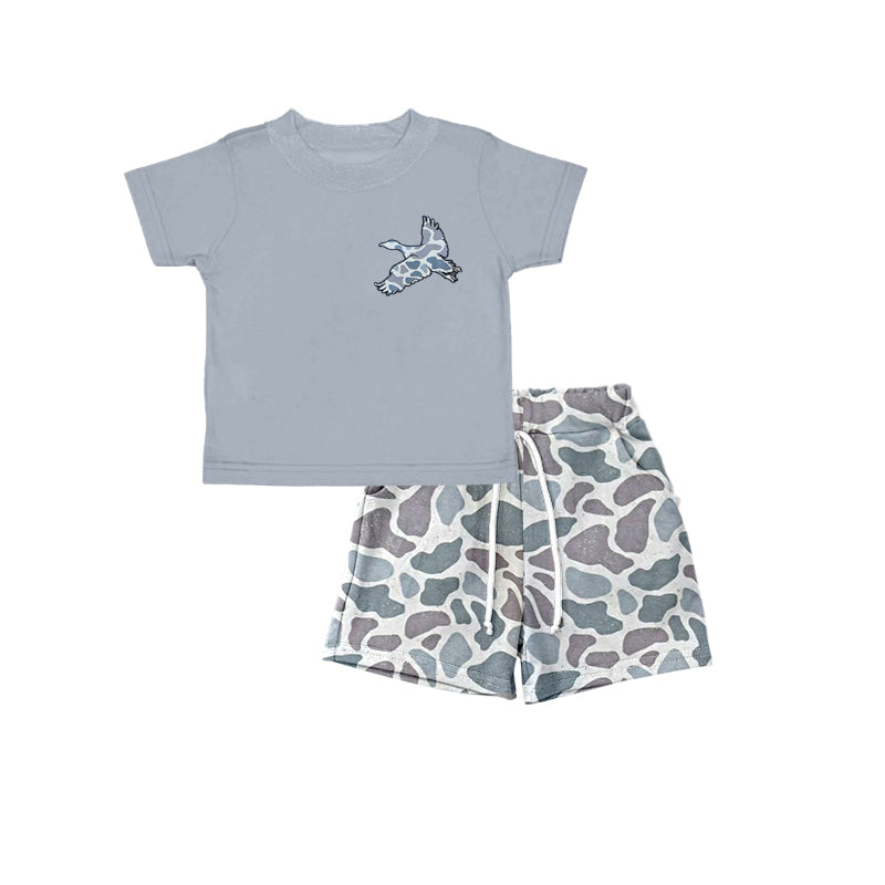 preorder BSSO0322 Hunting Mallard grey short sleeve camo shorts boys set