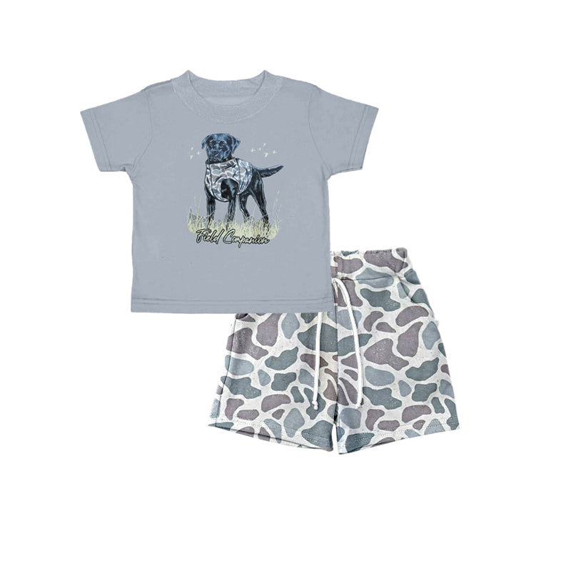 preorder BSSO0323 Hunting dog grey short sleeve camo shorts boys set