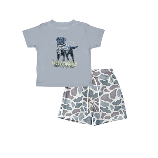 preorder BSSO0323 Hunting dog grey short sleeve camo shorts boys set