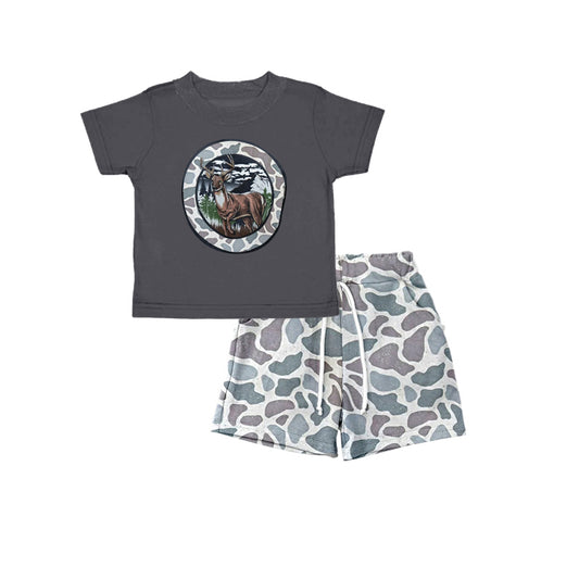 preorder BSSO0324 Hunting deer grey short sleeve camo shorts boys set