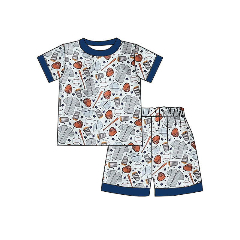 preorder BSSO0334 Play baseball blue short sleeve shorts boys set