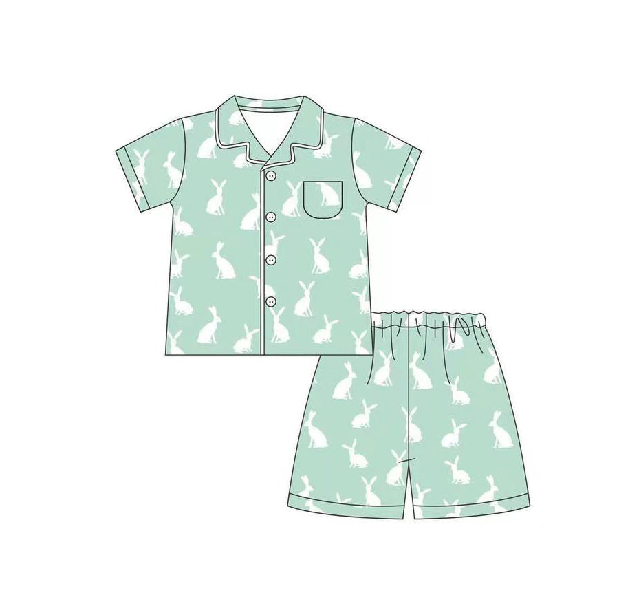 preorder BSSO0358 Easter rabbit green pocket short sleeve shorts boys set