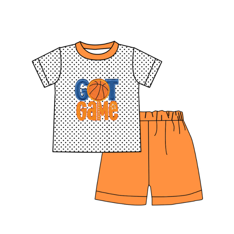 preorder BSSO0362 Got game basketball dot short sleeve orange shorts boys set
