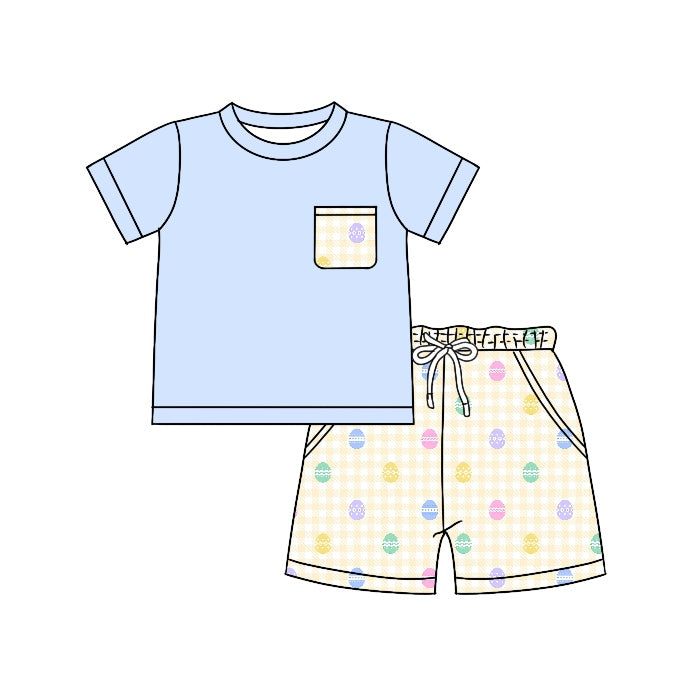 preorder BSSO0375 Easter blue pocket short sleeve egg pockets shorts boys set