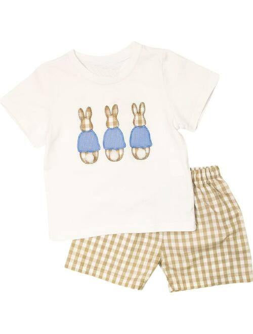 preorder BSSO0383 Easter rabbit short sleeve khaki checkered shorts boys set