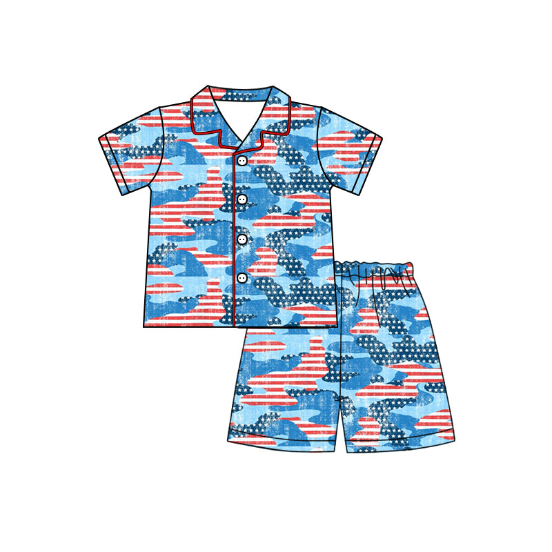 preorder BSSO0384 July 4th red striped star short sleeve shorts boys pajamas