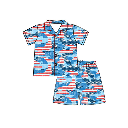 preorder BSSO0384 July 4th red striped star short sleeve shorts boys pajamas