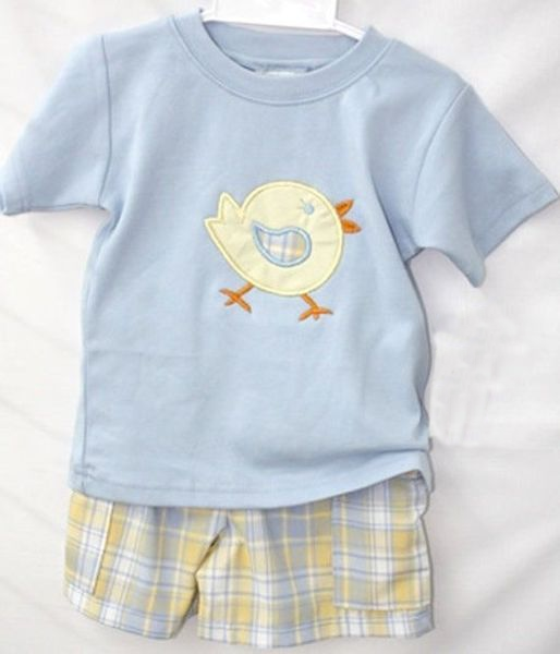 preorder BSSO0385 Chick blue short sleeve yellow checkered shorts boys set