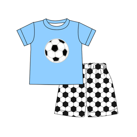 preorder BSSO0460 Soccer Blue Short Sleeve Black White Checkered Shorts Boys Set