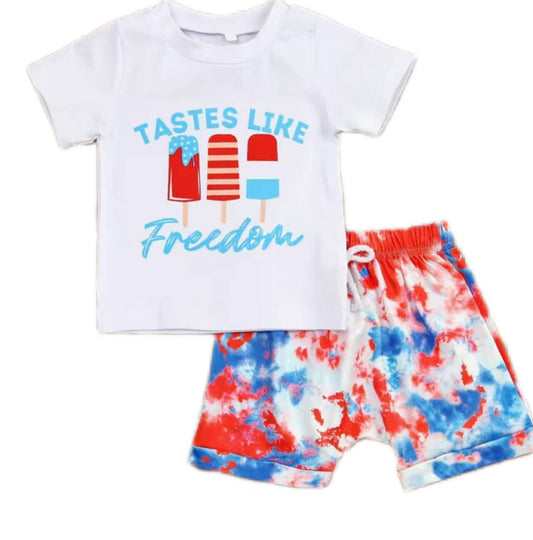 preorder BSSO0462 July 4th Tastes Like Freedom Short Sleeve Red Blue Patter Shorts Boys Set