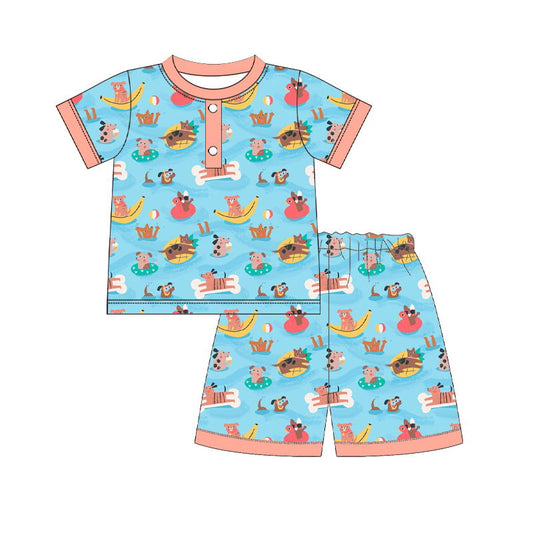 preorder BSSO0492 Holiday Animals Banana Blue Short Sleeve Shorts Boys Summer Pajamas