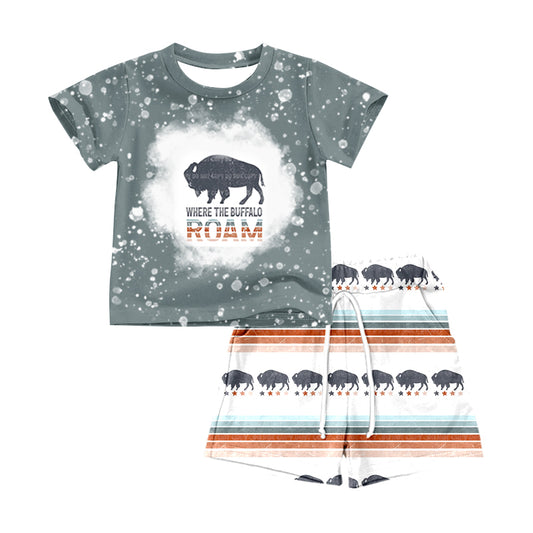 preorder BSSO0498 Western Roam Cow Short Sleeve Striped Shorts Boys Set