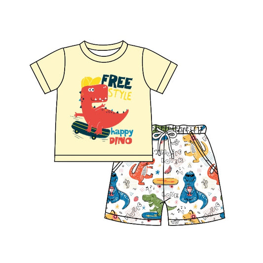 preorder BSSO0507 Free Style Happy Dinosaur Short Sleeve Shorts Boys Summer Set