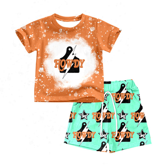 preorder BSSO0518 Howdy Orange Short Sleeve Blue Shorts Boys Set