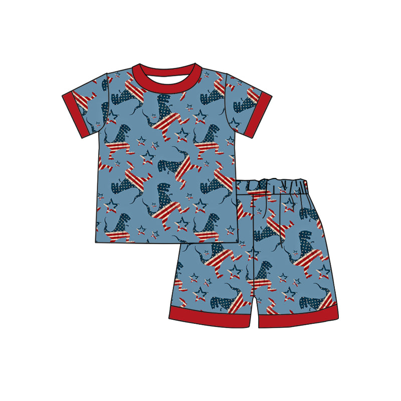 preorder BSSO0520 July 4th Dinosaur Blue Short Sleeve Shorts Boys Pajamas