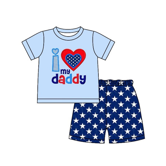 preorder BSSO0558 I Love My Daddy Blue Short Sleeve Star Shorts Boys Set