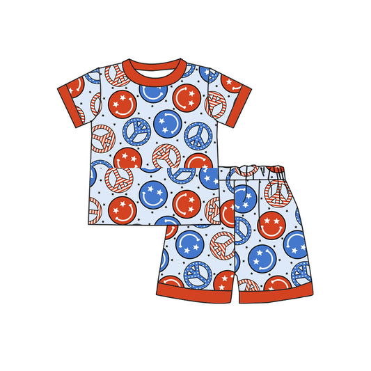 preorder BSSO0563 July 4th Red Blue Smile Short Sleeve Shorts Boys Pajamas