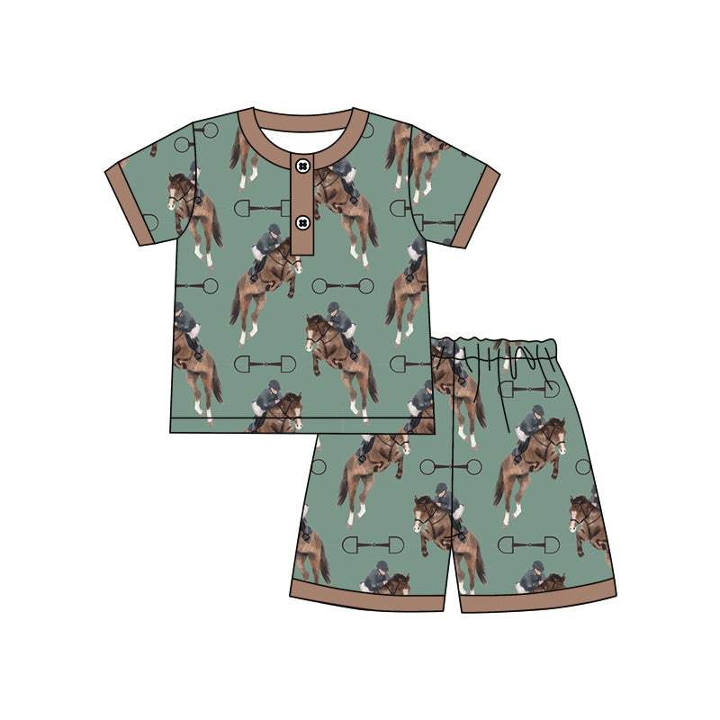preorder BSSO0569 Rodeo Green Short Sleeve Shorts Boys Summer Pajamas
