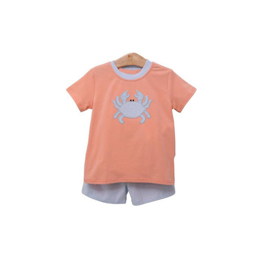 preorder BSSO0586 Crab orange short sleeve striped shorts boys set