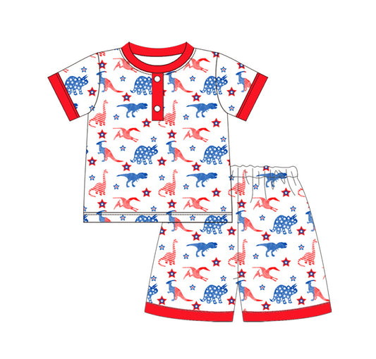 preorder BSSO0644 July 4th dinosaur red short sleeve shorts boys pajamas