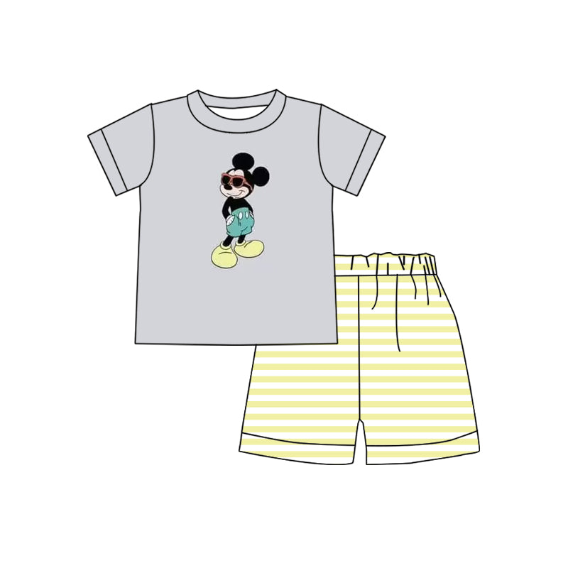 preorder BSSO0653 Cartoon M grey short sleeve yellow striped shorts boys set