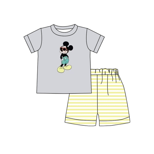 preorder BSSO0653 Cartoon M grey short sleeve yellow striped shorts boys set