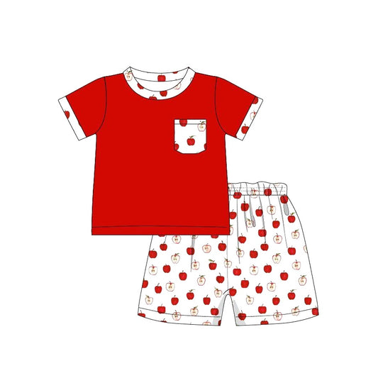 preorder BSSO0655 Apple pocket red short sleeve shorts boys set