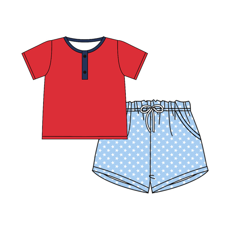 preorder BSSO0657 July 4th red short sleeve blue shorts boys set