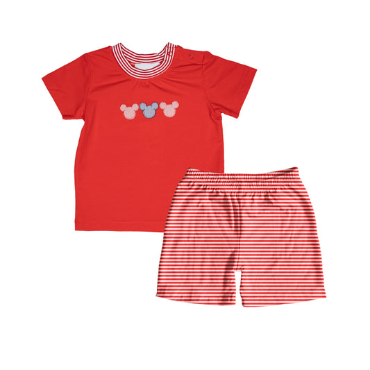 preorder BSSO0669 Cartoon M red short sleeve red striped shorts boys set