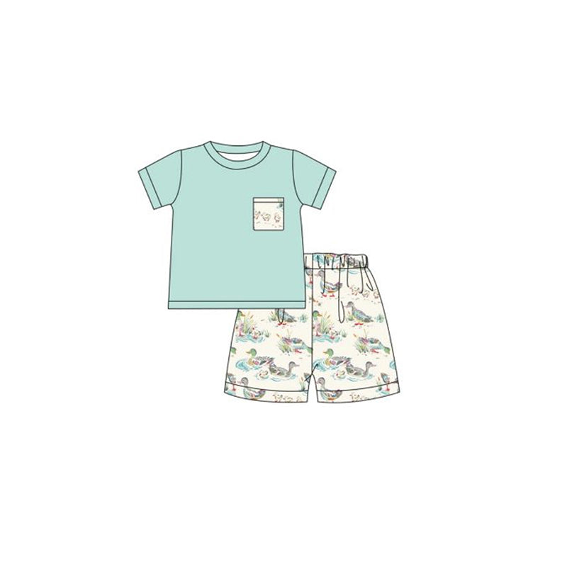 preorder BSSO0672 Mallard pocket cyan short sleeve shorts boys set