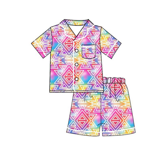 preorder BSSO0679 Western Aztec pocket colorful short sleeve shorts boys pajamas