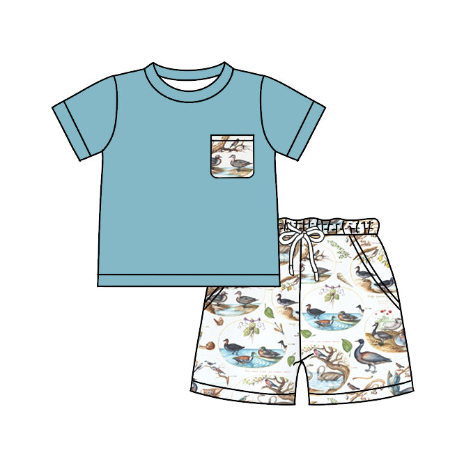 preorder BSSO0700 Hunting mallard pocket blue short sleeve shorts boys set