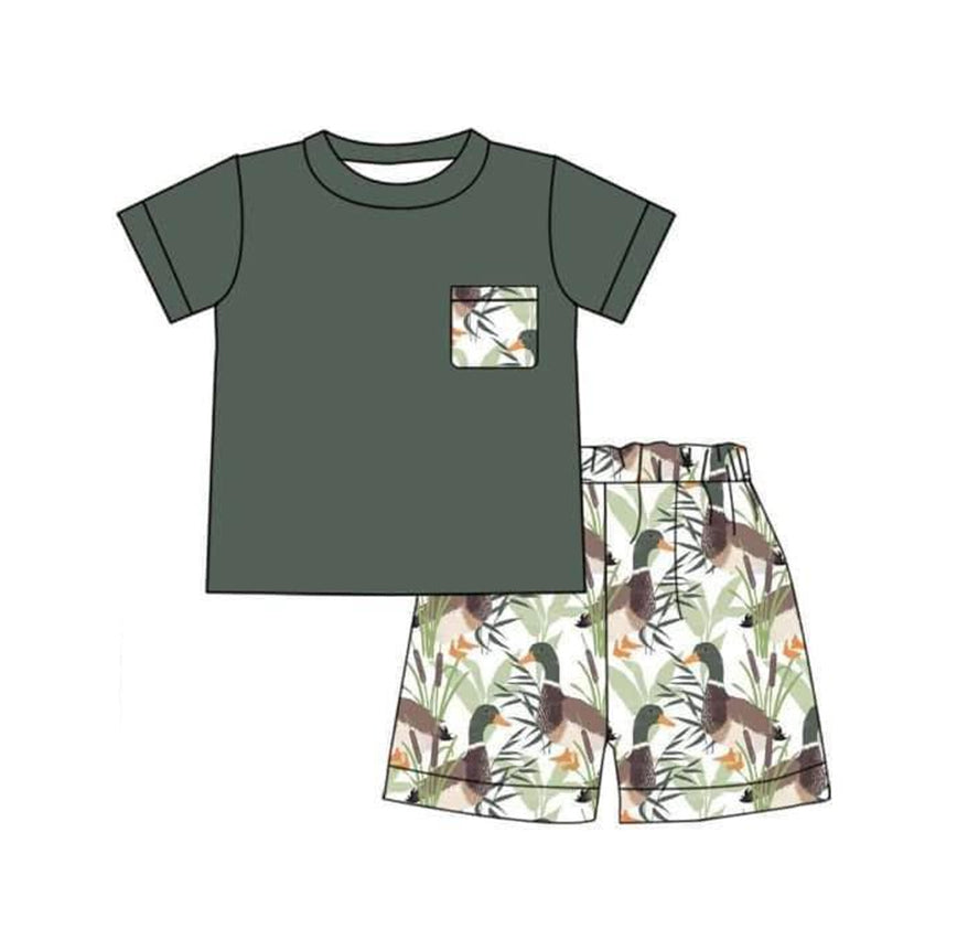 preorder BSSO0718 mallard duck dark grey pocket short sleeve shorts boys set