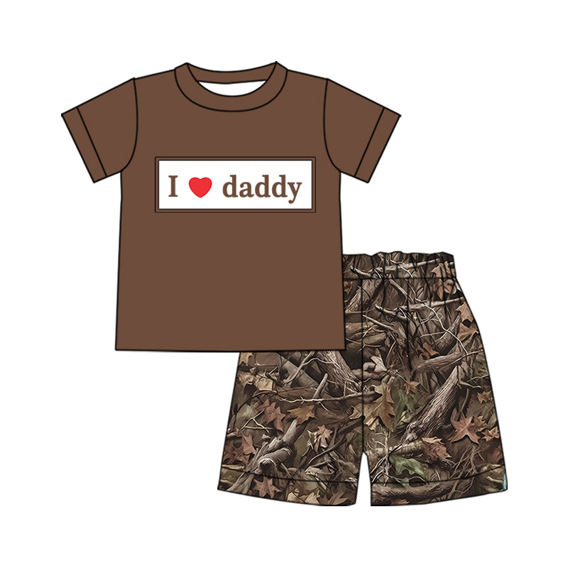 preorder BSSO0740 i love daddy brown short sleeve camo branch shorts boys set
