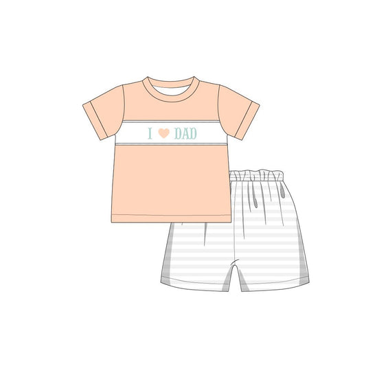 preorder BSSO0752 i love dad orange short sleeve striped short boys set