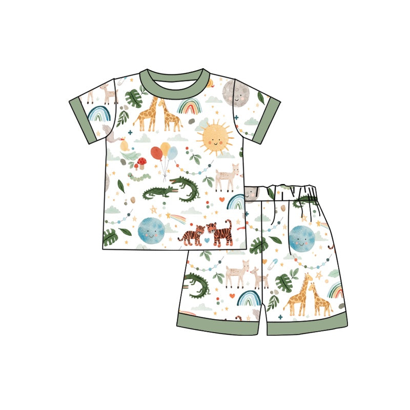 preorder BSSO0760 zoo rainbow crocodile animals green short sleeve shorts boys set