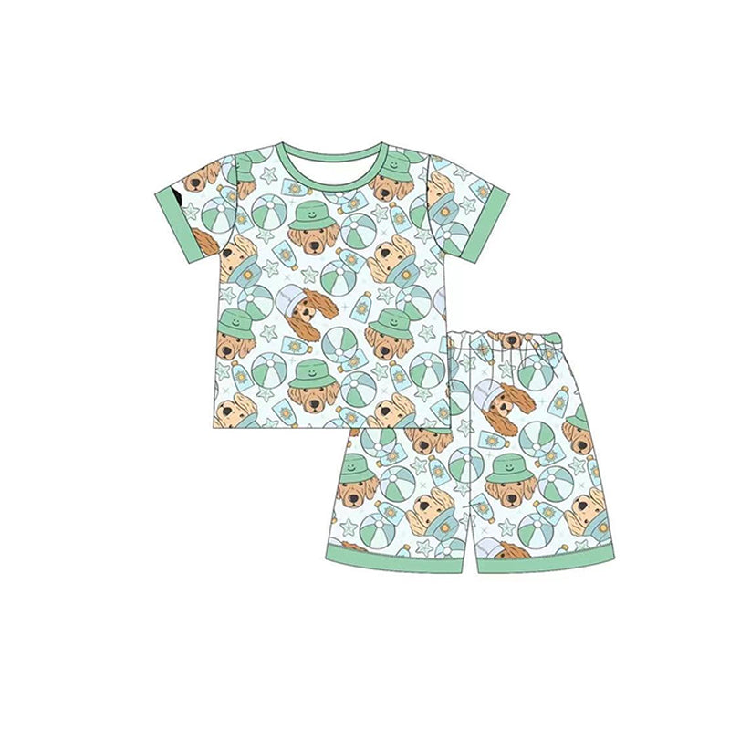 preorder BSSO0774 dog ball star green short sleeve shorts boys pajamas