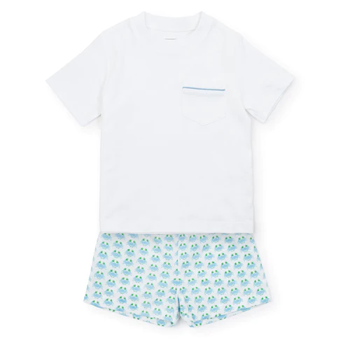 preorder BSSO0797 white short sleeve blue crab shorts boys set