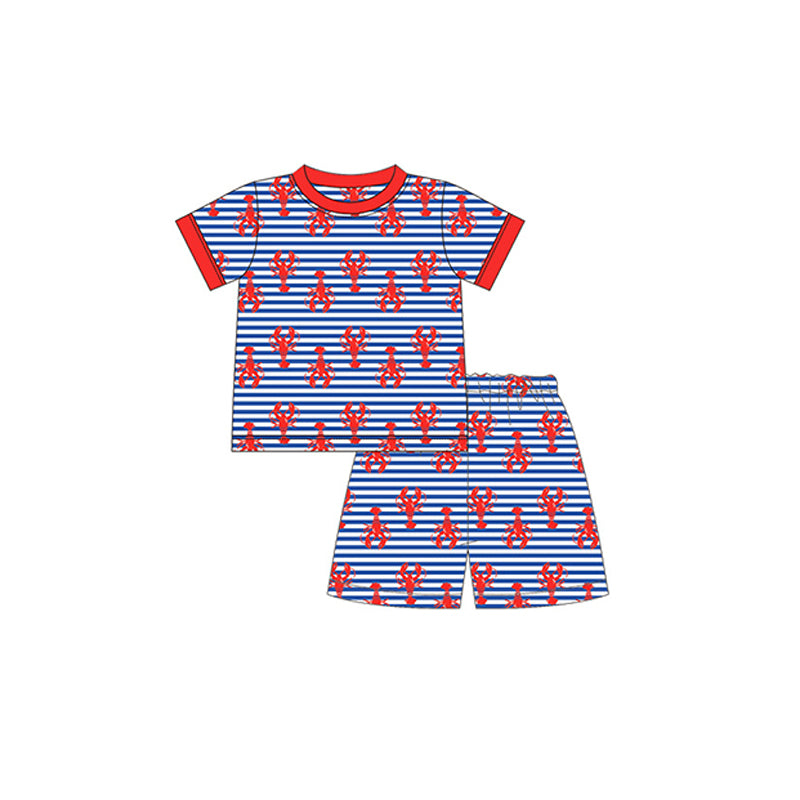 preorder BSSO0807 red crayfish blue striped short sleeve shorts boys pajamas