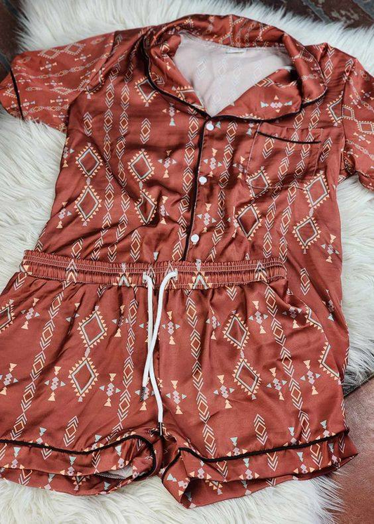 preorder BSSO0815 Western Aztec brown short sleeve shorts boys pajamas