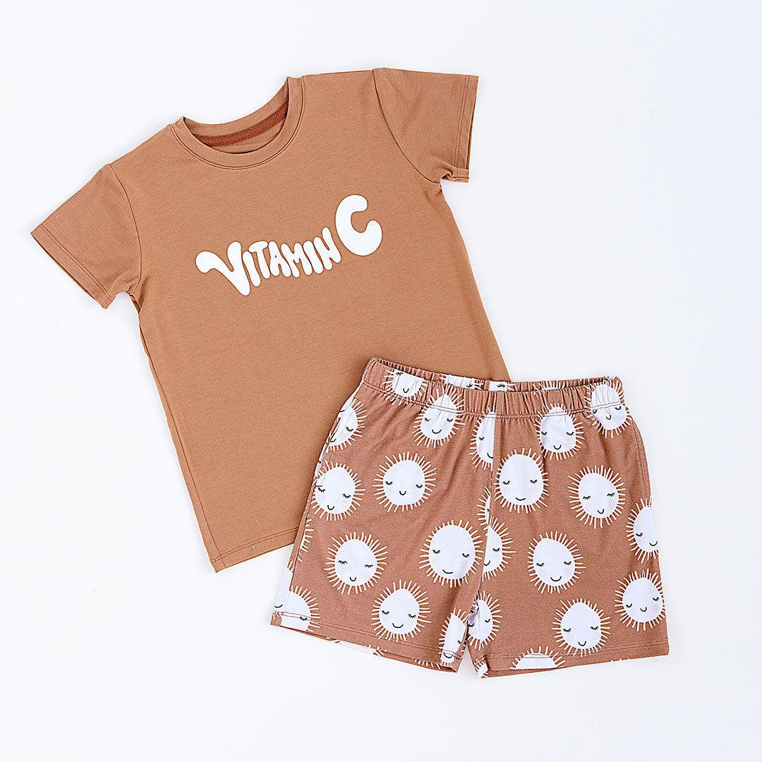 preorder BSSO0849 Vitamin C brown short sleeve smile Sun shorts boys set