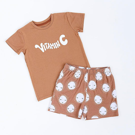 preorder BSSO0849 Vitamin C brown short sleeve smile Sun shorts boys set
