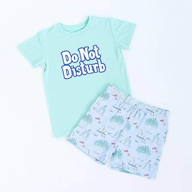 preorder BSSO0850 Do not disturb sky blue short sleeve sailboat shorts girls set