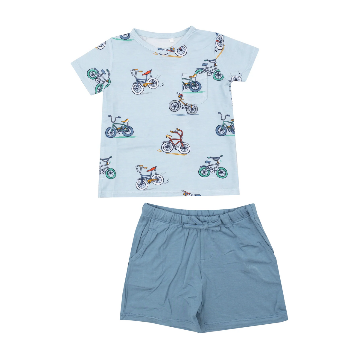 preorder BSSO0862 bike blue short sleeve cotton shorts boys set