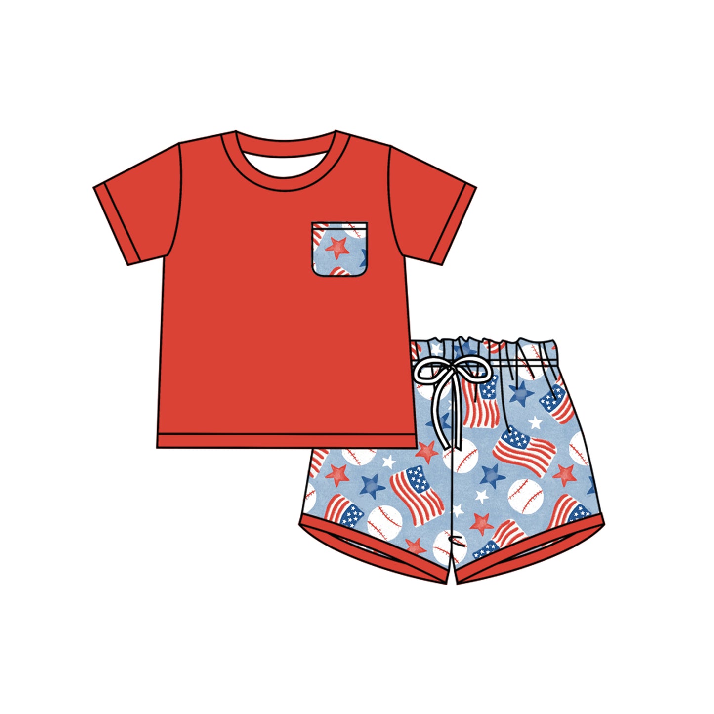 preorder BSSO0876 July 4th red short sleeve flag baseball shorts boys set