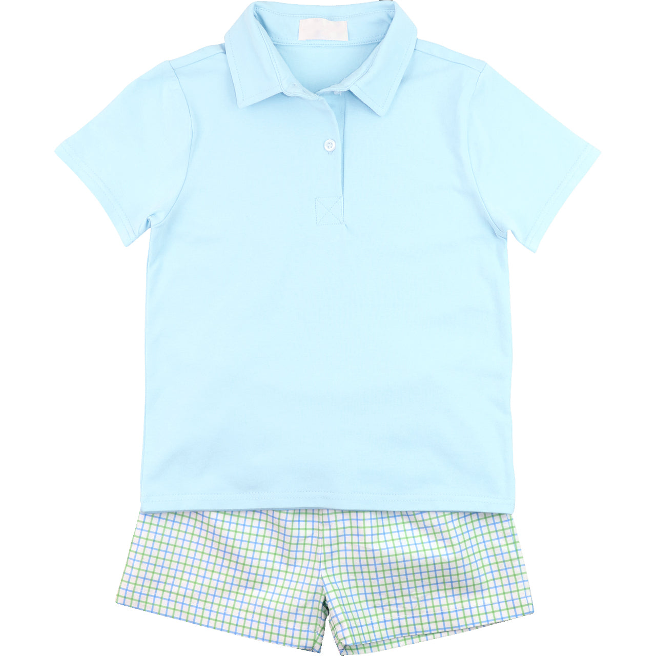 preorder BSSO0909 sky blue short sleeve checkered striped shorts boys set