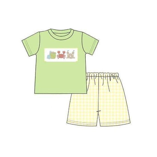 preorder BSSO0910 sandbeach crab castle green short sleeve yellow checkered shorts boys sey