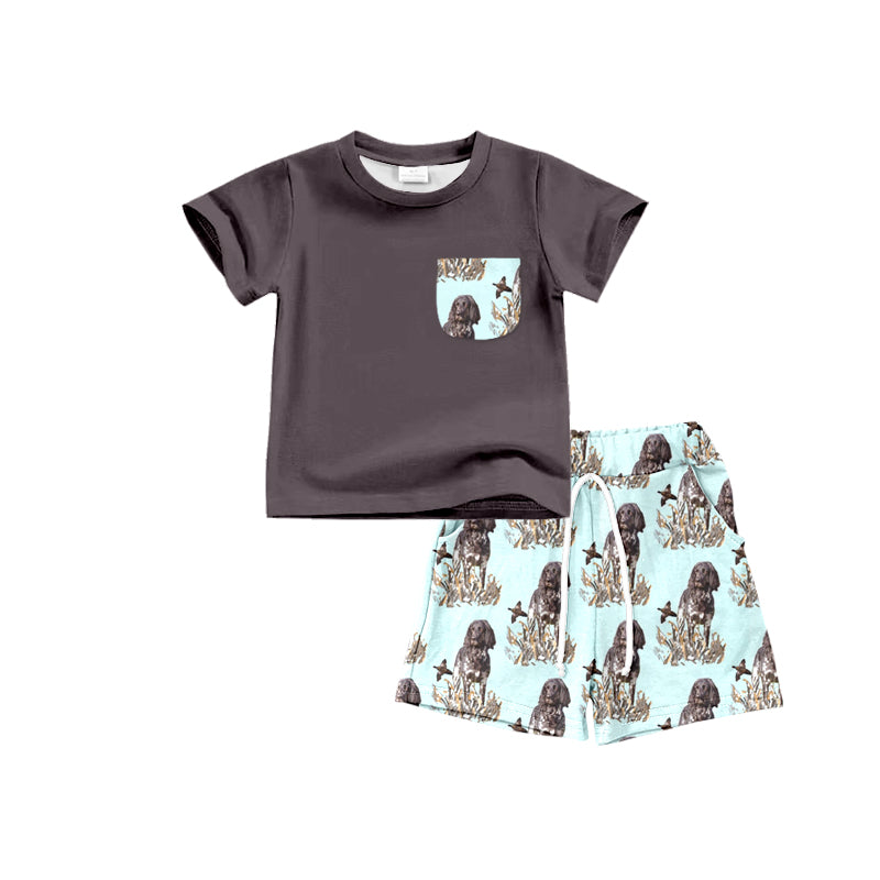 preorder BSSO0932 hunting dog mallard pocket short sleeve shorts boys set