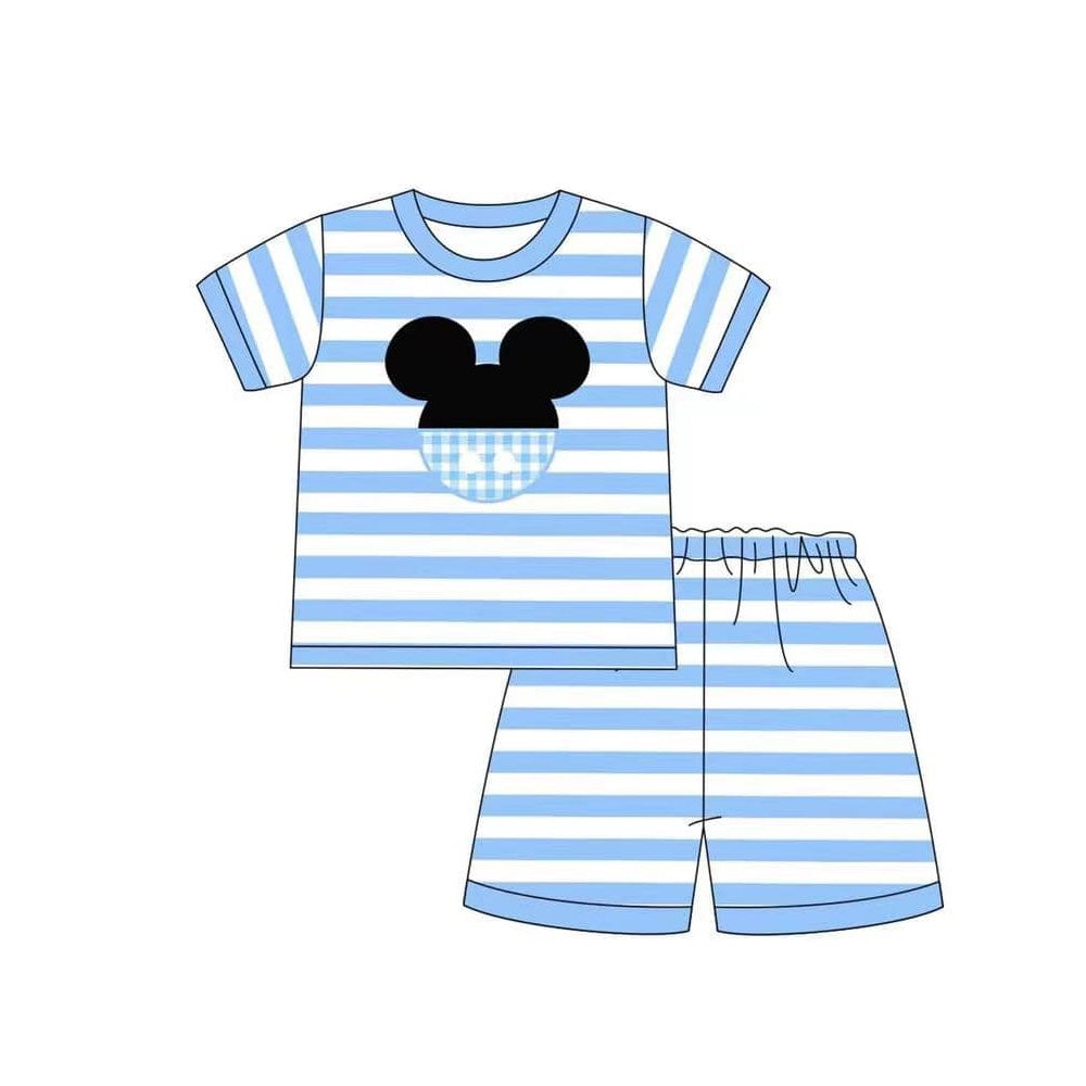 preorder BSSO0959 caratoon M mouse blue striped short sleeve shorts boys pajamas