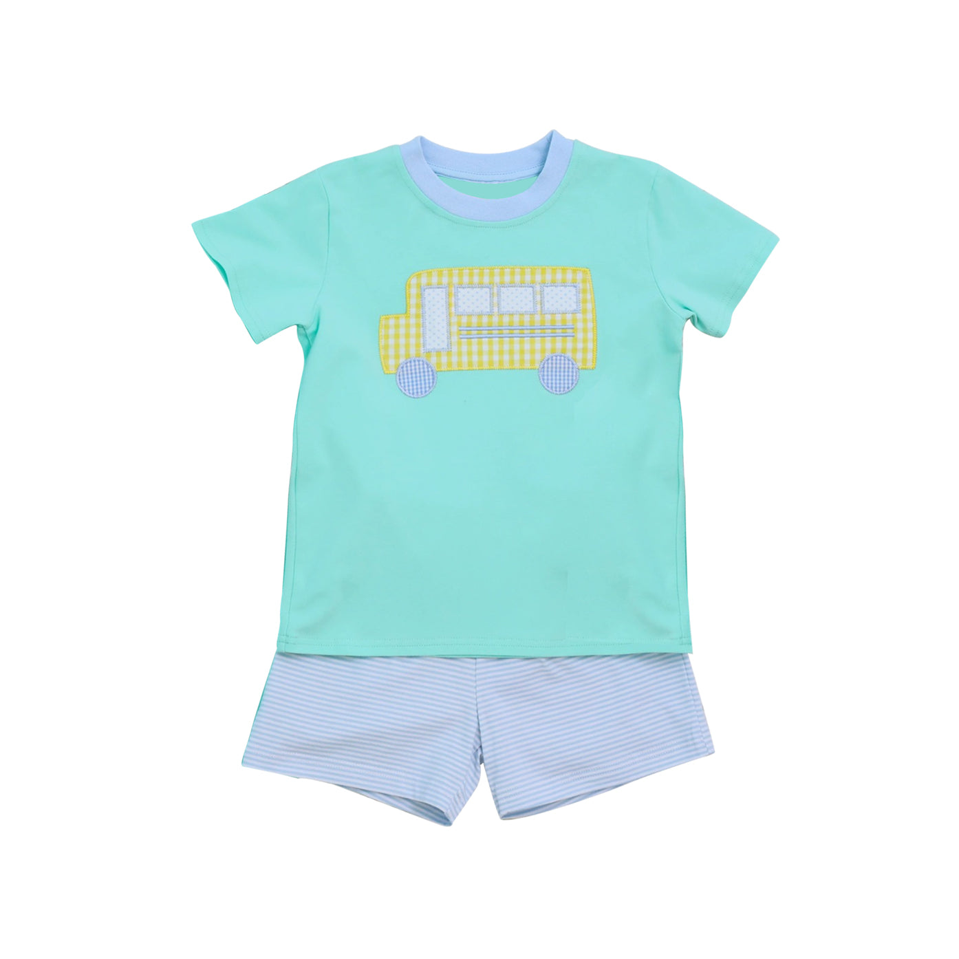 preorder BSSO0991 back to school bus sky blue short sleeve blue shorts boys set